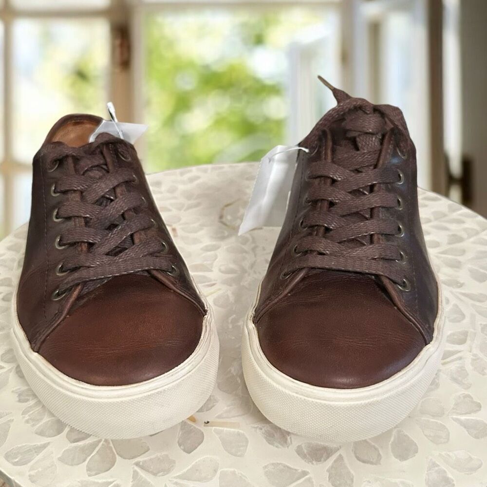 FRYE Vintage Italian Full Grain Leather Low Lace Sneaker Shoes Size 9 - Picture 4 of 13
